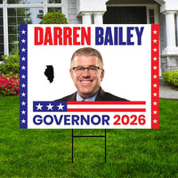Darren Bailey For Illinois Governor 2026 Yard Sign, Corrugated Plastic Governor Elections Race Red White & Blue Yard Sign with Metal H-Stake