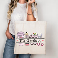 Personalized Teacher Tote Bag, Custom Name Teacher Bag, Teacher Appreciation Gift, Back to School Gift, Cute Classroom Supplies Tote Bag