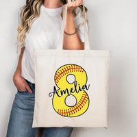 Personalized Softball Tote Bag, Custom Name Number Tote Bag, Softball Player Gift, Team Gift for Girls, Softball Mom Gift, Sports Tote Bag