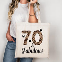 70 & Fabulous Tote Bag, Birthday Tote Bag, 70th Birthday Gift for Her, Leopard Print Birthday Bag, Milestone Birthday Gift, Party Gift Tote