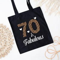 70 & Fabulous Tote Bag, Birthday Tote Bag, 70th Birthday Gift for Her, Leopard Print Birthday Bag, Milestone Birthday Gift, Party Gift Tote