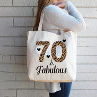 70 & Fabulous Tote Bag, Birthday Tote Bag, 70th Birthday Gift for Her, Leopard Print Birthday Bag, Milestone Birthday Gift, Party Gift Tote