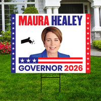 Maura Healey For Massachusetts Governor 2026 Yard Sign, Corrugated Governor Elections Race Red White & Blue Yard Sign with Metal H-Stake