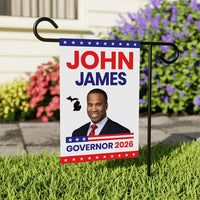 John James For Michigan Governor 2026 Garden Flag, Double Sided, 2026 Governor Flag, Republican, Elections Flag, Race Red White & Blue Flag