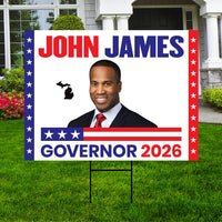 John James For Michigan Governor 2026 Yard Sign, Corrugated Plastic Governor Elections Race Red White & Blue Yard Sign with Metal H-Stake
