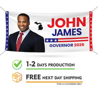John James For Michigan U.S. Governor Banner Sign, 13 oz Waterproof US Governor Election 2026 Vinyl Banner With Metal Grommets