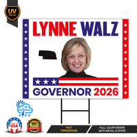 Lynne Walz For Nebraska Governor 2026 Yard Sign, Corrugated Plastic Governor Elections Race Red White & Blue Yard Sign with Metal H-Stake