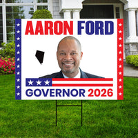 Aaron Ford For Nevada Governor 2026 Yard Sign, Corrugated Plastic Governor Elections Race Red White & Blue Yard Sign with Metal H-Stake
