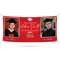 Then and Now Graduation Photo Banner 2026, Personalized Vinyl Graduation Banner, Custom Grad Party Decoration with Photos
