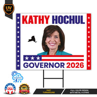 Kathy Hochul For New York Governor 2026 Yard Sign, Corrugated Plastic Governor Elections Race Red White & Blue Yard Sign with Metal H-Stake