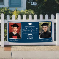 Then and Now Graduation Photo Banner 2026, Personalized Vinyl Graduation Banner, Custom Grad Party Decoration with Photos