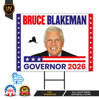 Bruce Blakeman For New York Governor 2026 Yard Sign, Corrugated Plastic Governor Elections Race Red White Blue Yard Sign with Metal H-Stake