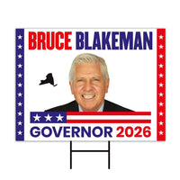 Bruce Blakeman For New York Governor 2026 Yard Sign, Corrugated Plastic Governor Elections Race Red White Blue Yard Sign with Metal H-Stake