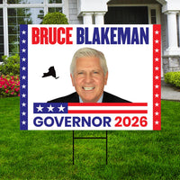 Bruce Blakeman For New York Governor 2026 Yard Sign, Corrugated Plastic Governor Elections Race Red White Blue Yard Sign with Metal H-Stake