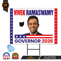 Vivek Ramaswamy For Ohio Governor 2026 Yard Sign, Corrugated Plastic Governor Elections Race Red White & Blue Yard Sign with Metal H-Stake