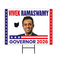 Vivek Ramaswamy For Ohio Governor 2026 Yard Sign, Corrugated Plastic Governor Elections Race Red White & Blue Yard Sign with Metal H-Stake