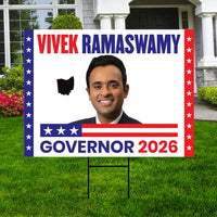 Vivek Ramaswamy For Ohio Governor 2026 Yard Sign, Corrugated Plastic Governor Elections Race Red White & Blue Yard Sign with Metal H-Stake