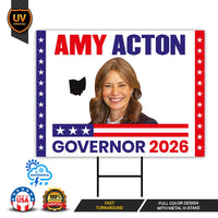 Amy Acton For Ohio Governor 2026 Yard Sign, Corrugated Plastic Governor Elections Race Red White & Blue Yard Sign with Metal H-Stake