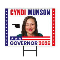 Cyndi Munson For Oklahoma Governor 2026 Yard Sign, Corrugated Plastic Governor Elections Race Red White & Blue Yard Sign with Metal H-Stake