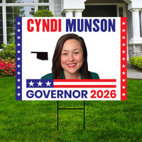 Cyndi Munson For Oklahoma Governor 2026 Yard Sign, Corrugated Plastic Governor Elections Race Red White & Blue Yard Sign with Metal H-Stake