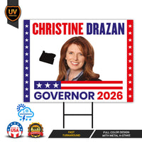 Christine Drazan For Oregon Governor 2026 Yard Sign, Corrugated Plastic Governor Elections Race Red White Blue Yard Sign with Metal H-Stake