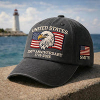 Custom Name USA 250th Anniversary Embroidered Hat, United States 1776–2026 Patriotic Eagle Cap, American Flag Veteran Gift for Men, Women