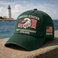 Custom Name USA 250th Anniversary Embroidered Hat, United States 1776–2026 Patriotic Eagle Cap, American Flag Veteran Gift for Men, Women