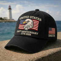 Custom Name USA 250th Anniversary Embroidered Hat, United States 1776–2026 Patriotic Eagle Cap, American Flag Veteran Gift for Men, Women