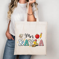 Personalized Teacher Tote Bag, Custom Name Teacher Bag, Back to School Gift, Teacher Appreciation Gift, Cute Classroom Supplies Tote Bag