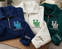 Personalized College Embroidered Quarter Zip Sweatshirt, Custom University Logo Pullover, Graduation Gift College Student Apparel