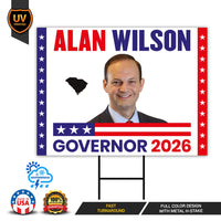 Alan Wilson For South Carolina Governor 2026 Yard Sign, Corrugated Governor Elections Race Red White & Blue Yard Sign with Metal H-Stake