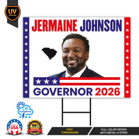 Jermaine Johnson For South Carolina Governor 2026 Yard Sign, Corrugated Governor Elections Race Red White Blue Yard Sign with Metal H-Stake