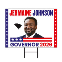 Jermaine Johnson For South Carolina Governor 2026 Yard Sign, Corrugated Governor Elections Race Red White Blue Yard Sign with Metal H-Stake