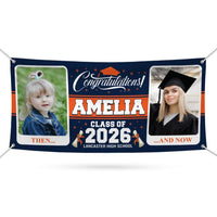 Personalized Graduation Banner 2026, Then and Now Photo Banner, Custom Name School Banner, Class of 2026 Party Decoration Outdoor