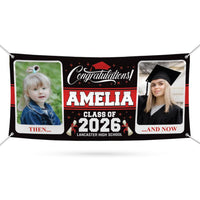 Personalized Graduation Banner 2026, Then and Now Photo Banner, Custom Name School Banner, Class of 2026 Party Decoration Outdoor