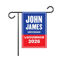 John James For Michigan Governor 2026 Garden Flag, Double Sided, 2026 Governor Flag, Republican, Elections Flag, Race Red White & Blue Flag