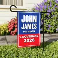 John James For Michigan Governor 2026 Garden Flag, Double Sided, 2026 Governor Flag, Republican, Elections Flag, Race Red White & Blue Flag