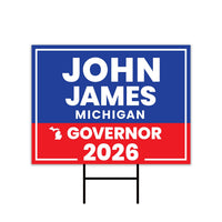 John James For Michigan Governor 2026 Yard Sign, Corrugated Plastic Governor Elections Race Red White & Blue Yard Sign with Metal H-Stake