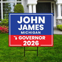 John James For Michigan Governor 2026 Yard Sign, Corrugated Plastic Governor Elections Race Red White & Blue Yard Sign with Metal H-Stake