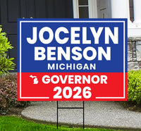 Jocelyn Benson For Michigan Governor 2026 Yard Sign, Corrugated Plastic Governor Elections Race Red White Blue Yard Sign with Metal H-Stake