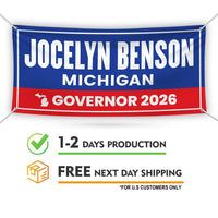 Jocelyn Benson For Michigan U.S. Governor Banner Sign, 13 oz Waterproof US Governor Election 2026 Vinyl Banner With Metal Grommets