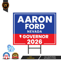 Aaron Ford For Nevada Governor 2026 Yard Sign, Corrugated Plastic Governor Elections Race Red White & Blue Yard Sign with Metal H-Stake