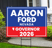 Aaron Ford For Nevada Governor 2026 Yard Sign, Corrugated Plastic Governor Elections Race Red White & Blue Yard Sign with Metal H-Stake