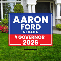 Aaron Ford For Nevada Governor 2026 Yard Sign, Corrugated Plastic Governor Elections Race Red White & Blue Yard Sign with Metal H-Stake