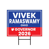 Vivek Ramaswamy For Ohio Governor 2026 Yard Sign, Corrugated Plastic Governor Elections Race Red White & Blue Yard Sign with Metal H-Stake