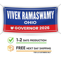 Vivek Ramaswamy For Ohio U.S. Governor Banner Sign, 13 oz Waterproof US Governor Election 2026 Vinyl Banner With Metal Grommets