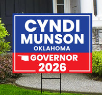 Cyndi Munson For Oklahoma Governor 2026 Yard Sign, Corrugated Plastic Governor Elections Race Red White & Blue Yard Sign with Metal H-Stake