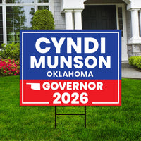 Cyndi Munson For Oklahoma Governor 2026 Yard Sign, Corrugated Plastic Governor Elections Race Red White & Blue Yard Sign with Metal H-Stake