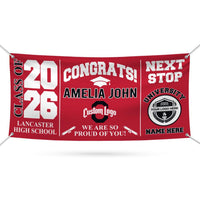 Personalized Graduation Banner 2026 with Mascot Logo, Custom Name School Sign, Class of 2026 Congrats Banner, Next Stop University Decor