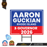 Aaron Guckian For Rhode Island Governor 2026 Yard Sign, Corrugated Governor Elections Race Red White & Blue Yard Sign with Metal H-Stake